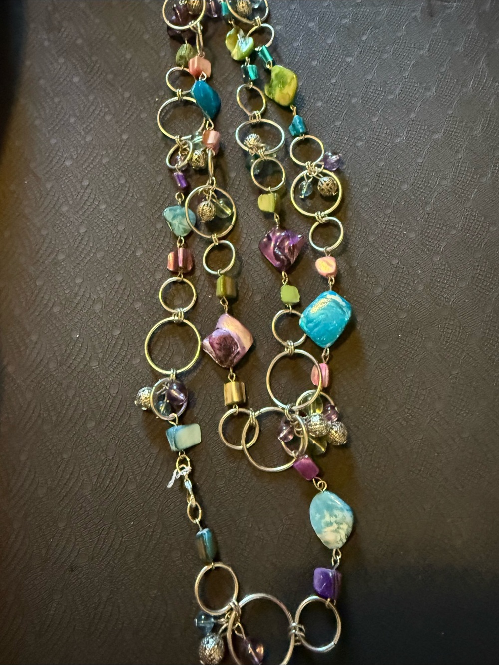 Multi-Color Stone and Ring Long Necklace - Women Jewelry 9